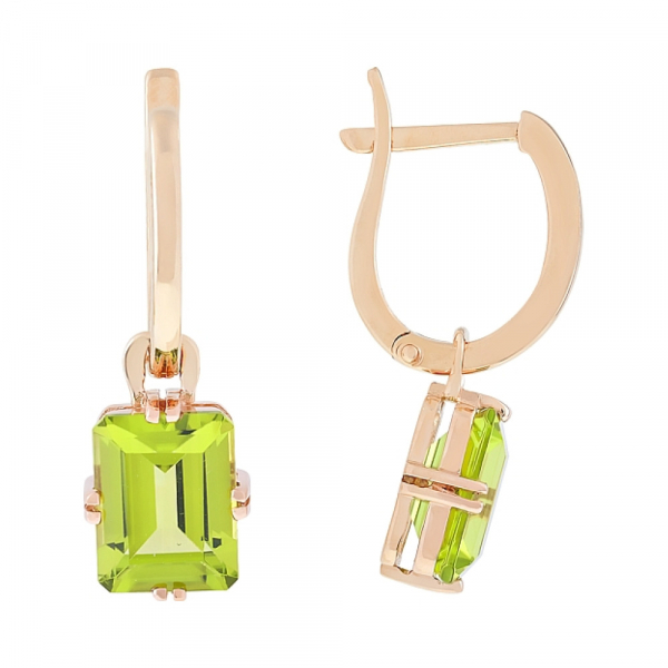 Золотые серьги с хризолитом № 100051