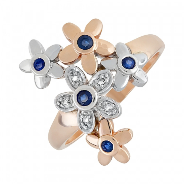 Золотое кольцо с бриллиантом и сапфиром № 40085