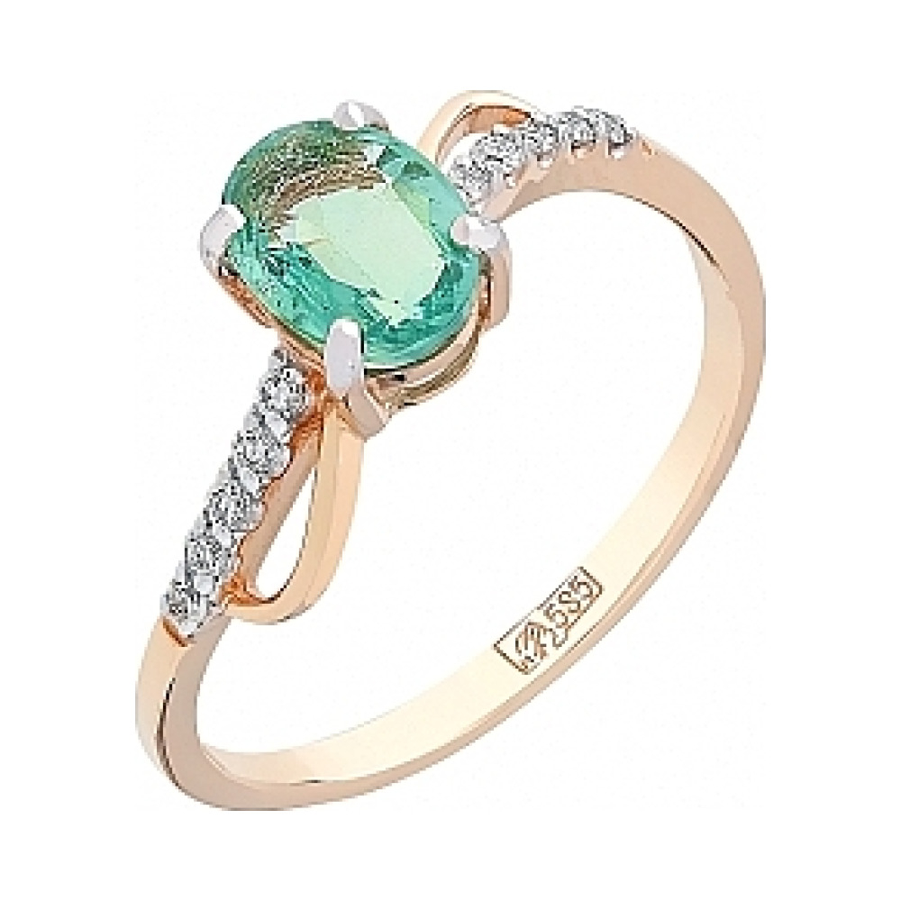 Золотое кольцо с бриллиантом и изумрудом № 101170