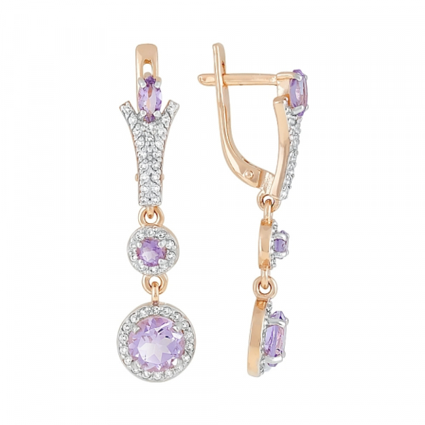 Золотые серьги с аметистом и фианитом № 119278