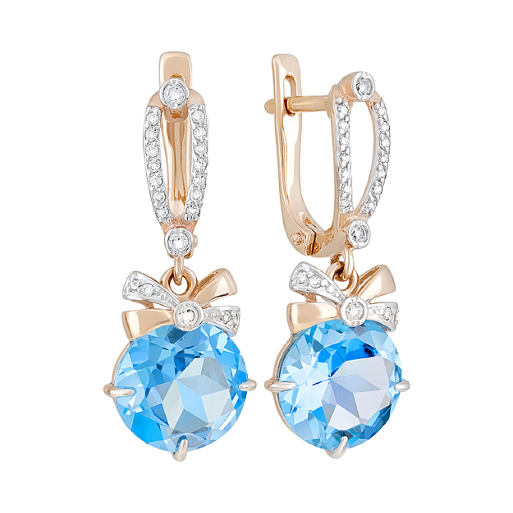 Золотые серьги с топазом и фианитом № 127023