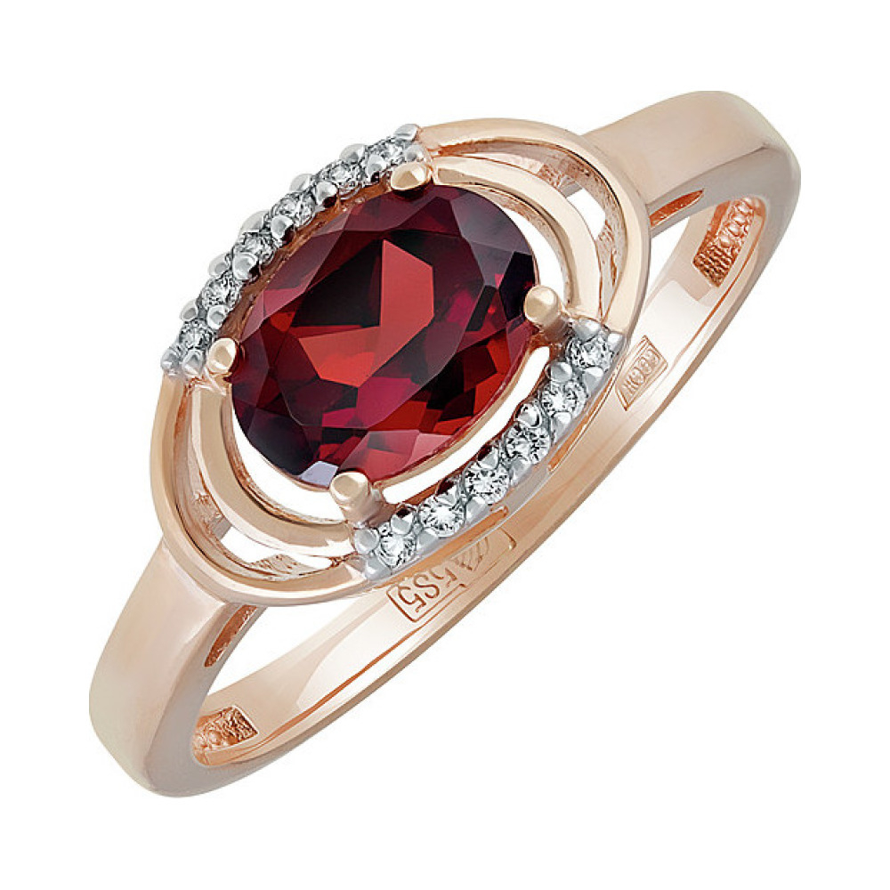 Золотое кольцо с гранатом и фианитом № 135084