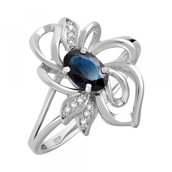 Золотое кольцо с бриллиантом и сапфиром № 123168