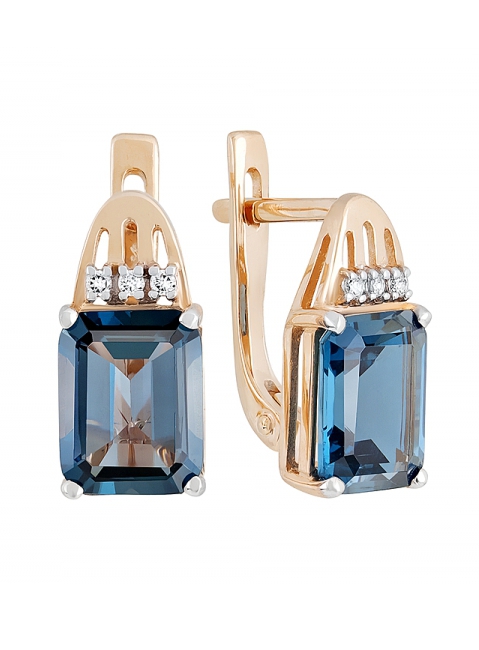 Золотые серьги с топазом и фианитом № 131888