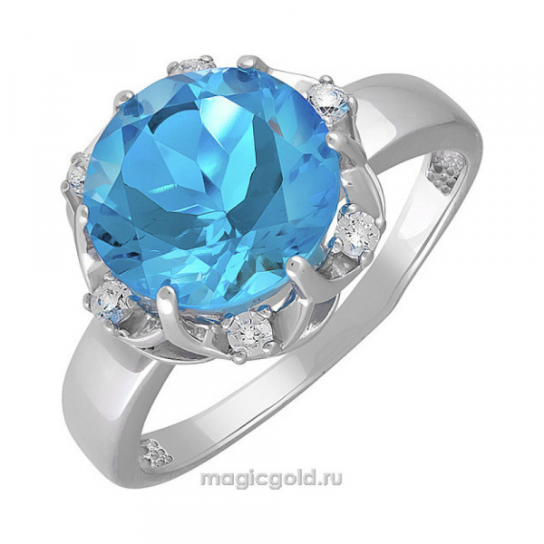 Серебряное кольцо с топазом и фианитом № 140140