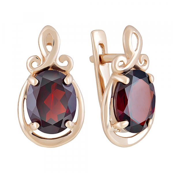 Золотые серьги с гранатом № 124495