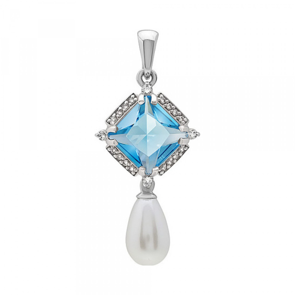 Серебряная подвеска с алпанитом, перл жемчугом и фианитом № 134590