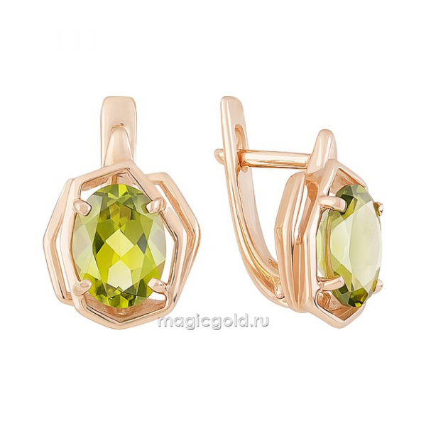 Золотые серьги с хризолитом № 159637
