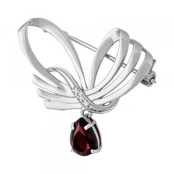 Серебряная брошь с алпанитом и фианитом № 135061