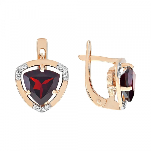 Золотые серьги с гранатом и фианитом № 76613