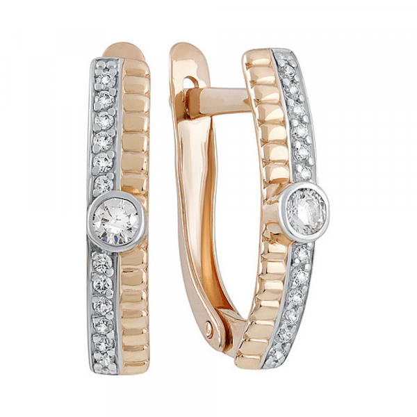 Золотые серьги с фианитом № 135163