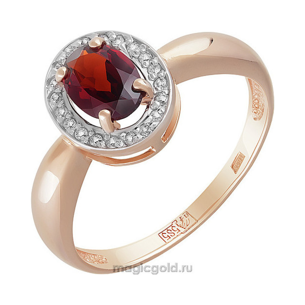 Золотое кольцо с гранатом и фианитом № 158833