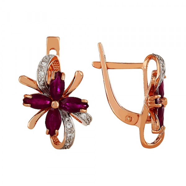 Серьги с бриллиантом и рубином № 96905