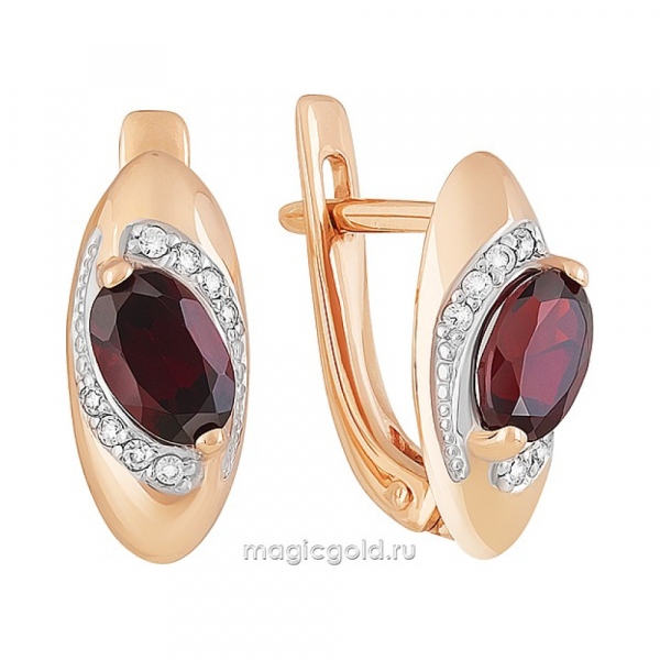 Золотые серьги с гранатом и фианитом № 158960
