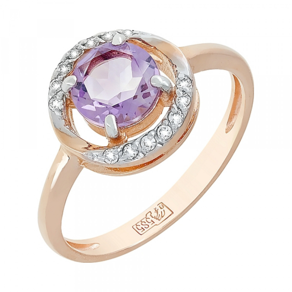 Золотое кольцо с аметистом и фианитом № 117910