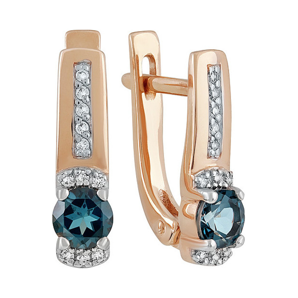 Золотые серьги с топазом и фианитом № 137732