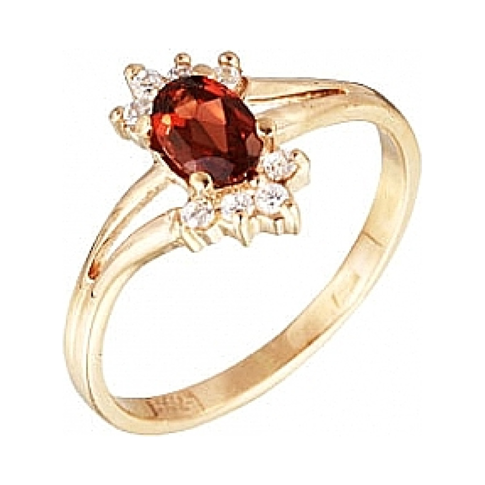 Золотое кольцо с гранатом и фианитом № 8091