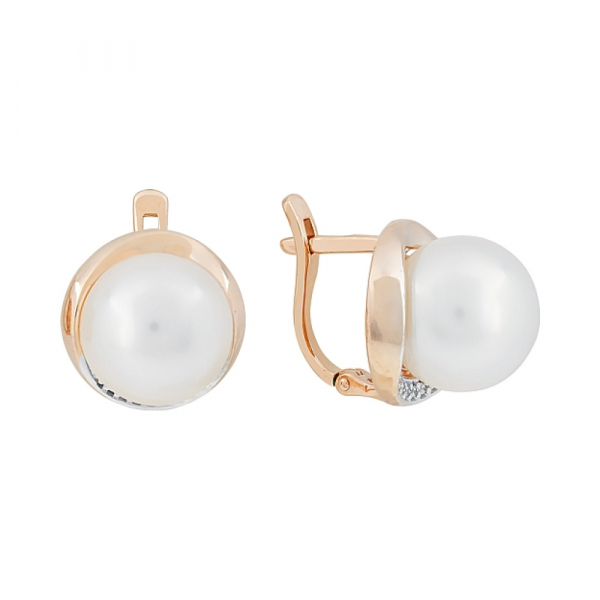Золотые серьги с жемчугом и фианитом № 118029