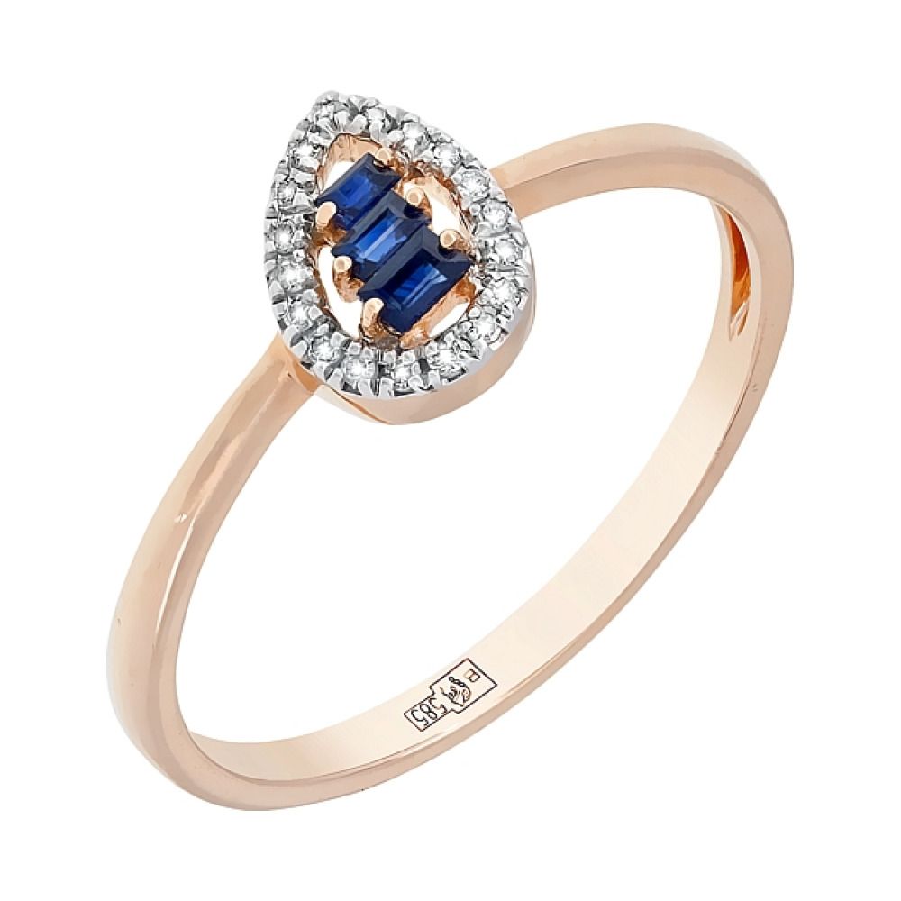 Золотое кольцо с бриллиантами и сапфиром № 107115