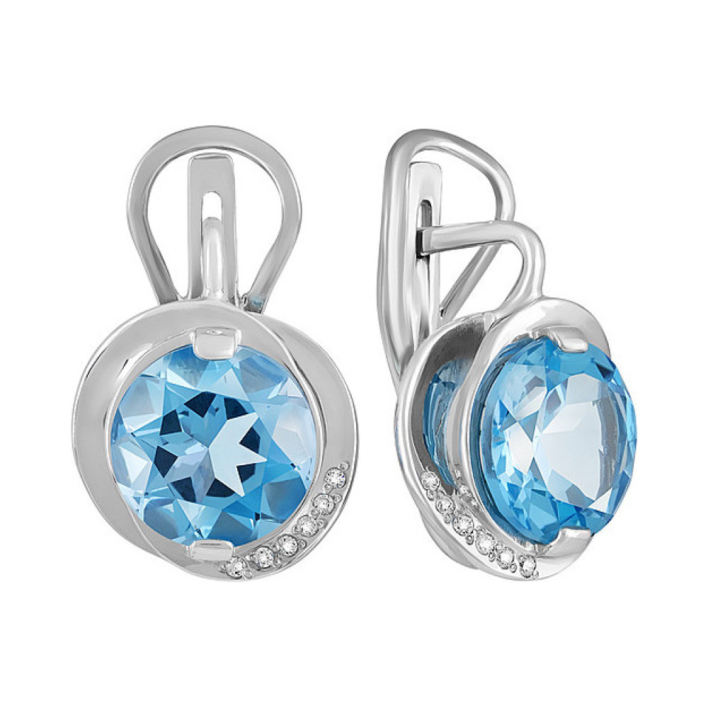 Серебряные серьги с топазом и фианитом № 134257