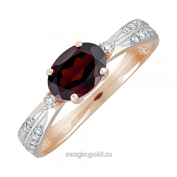 Золотое кольцо с гранатом и фианитом № 139779