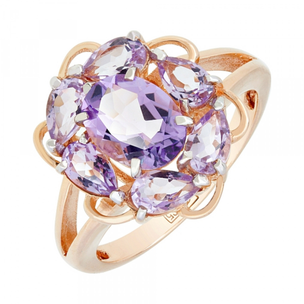 Золотое кольцо с аметистом № 116274