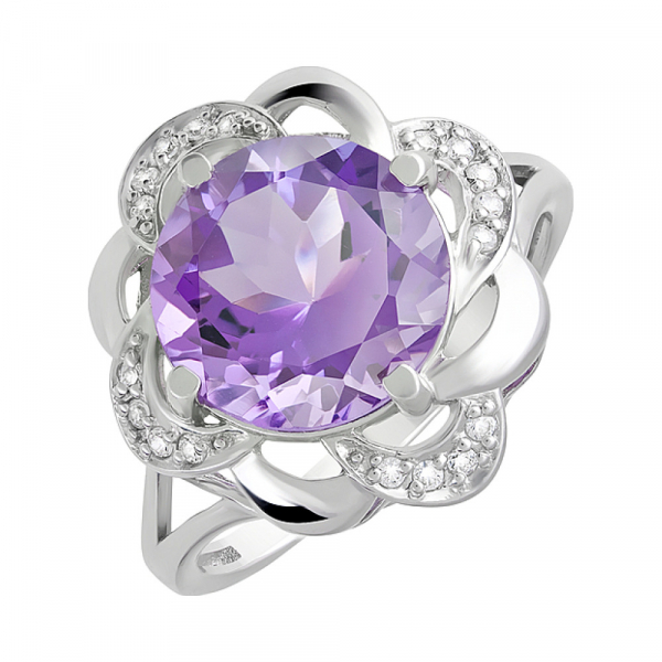 Серебряное кольцо с аметистом и фианитом № 124647