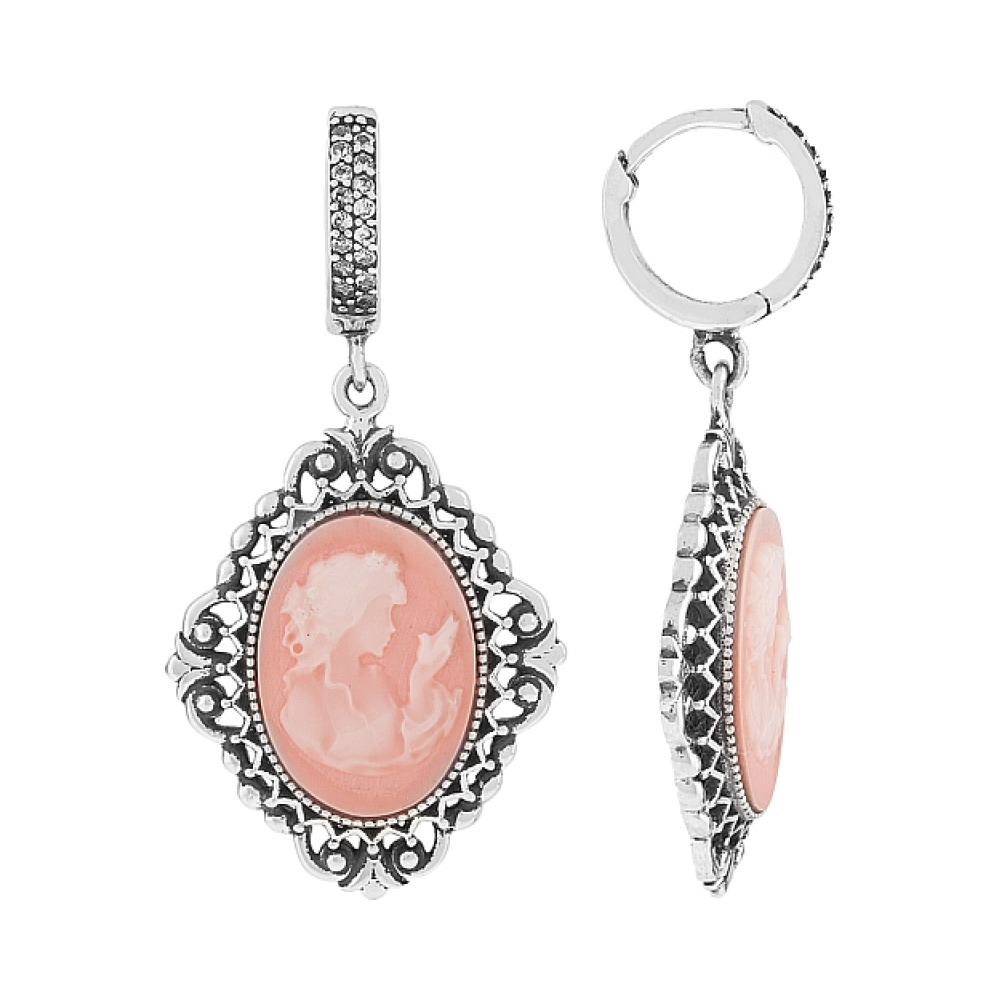 Серебряные серьги с карбоном и фианитом № 108422