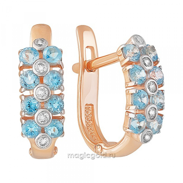 Золотые серьги с топазом и фианитом № 158919