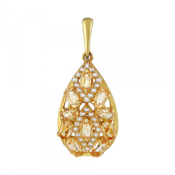 Серебряная подвеска с цитрином  фианитом и золотым покрытием № 133961