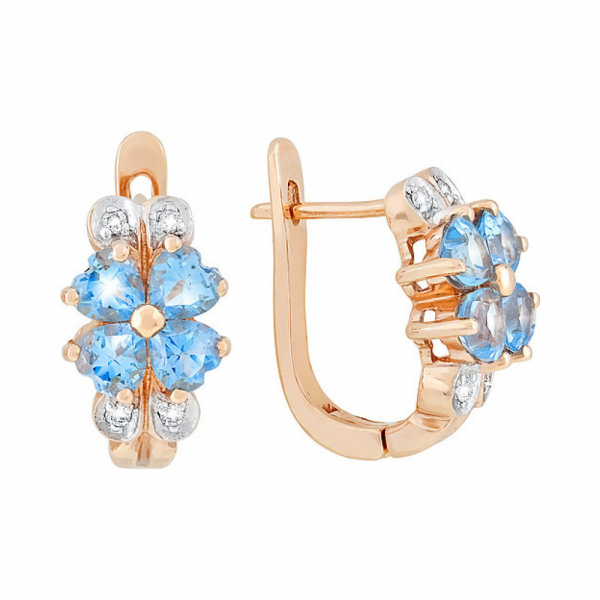 Золотые серьги с бриллиантом и топазом № 8022