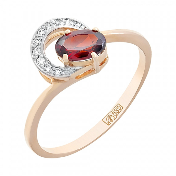 Золотое кольцо с гранатом и фианитом № 53694