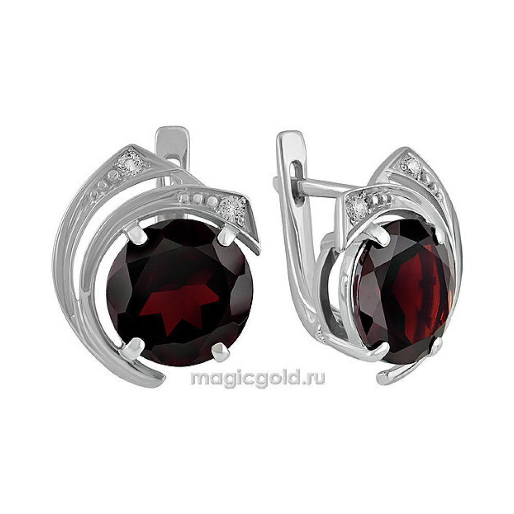 Серебряные серьги с гранатом и фианитом № 132777