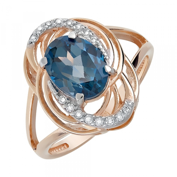 Золотое кольцо с топазом и фианитом № 119709
