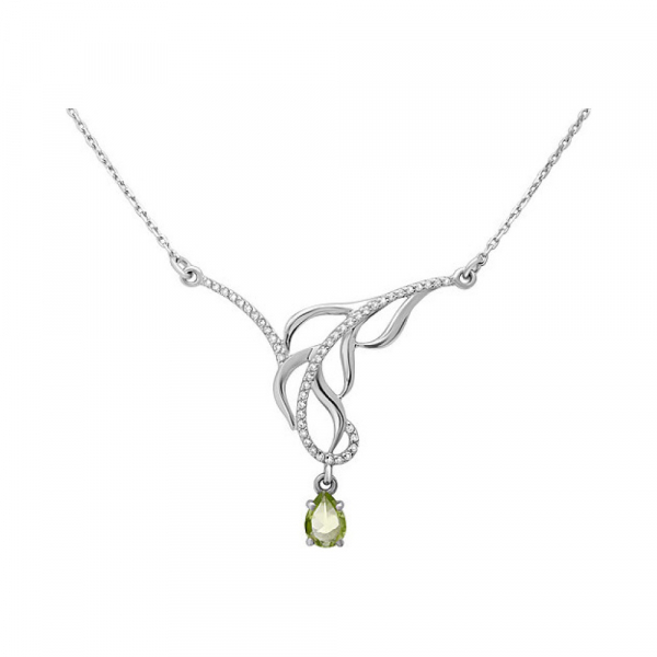 Серебряное колье с хризолитом и фианитом № 133197