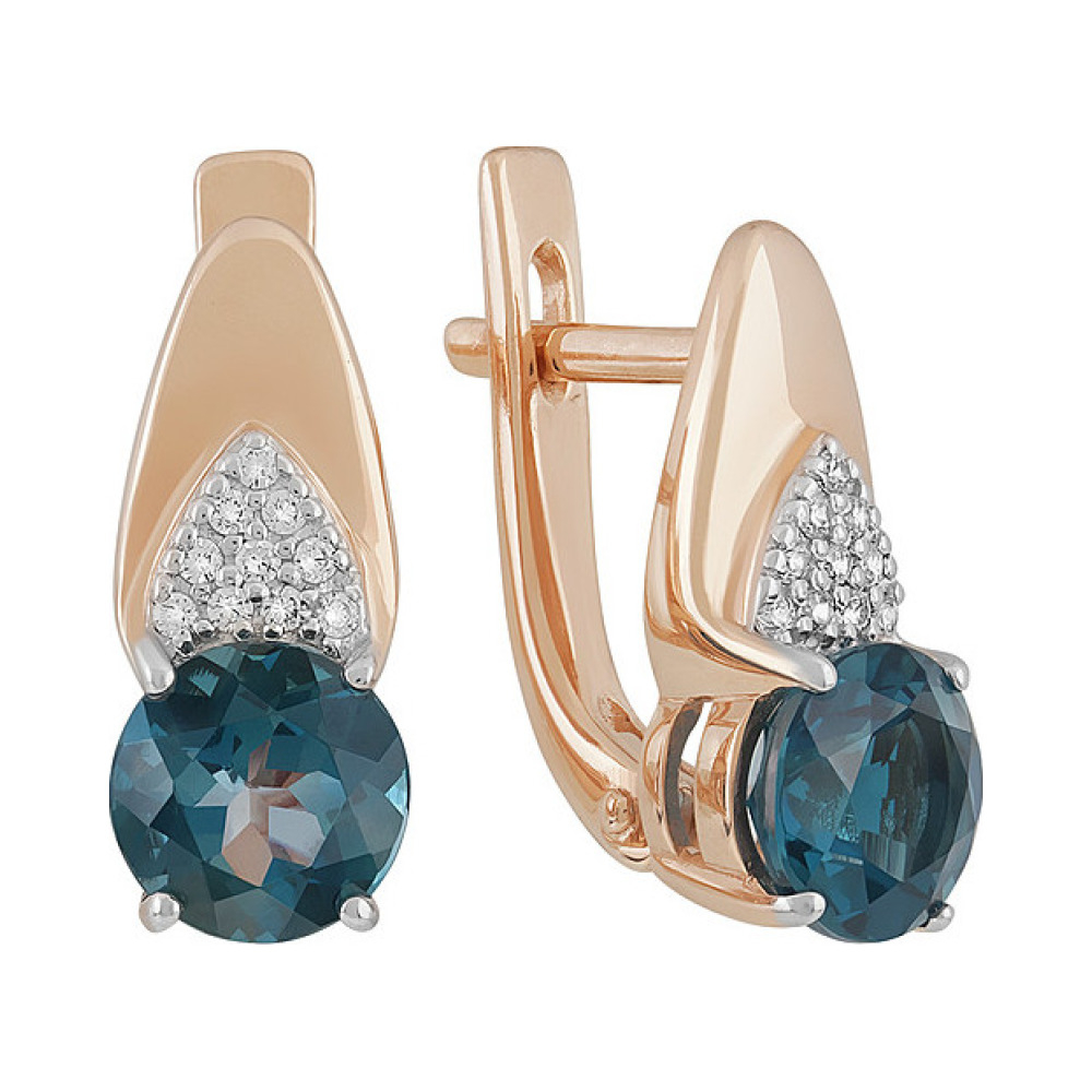 Золотые серьги с топазом и фианитом № 138127