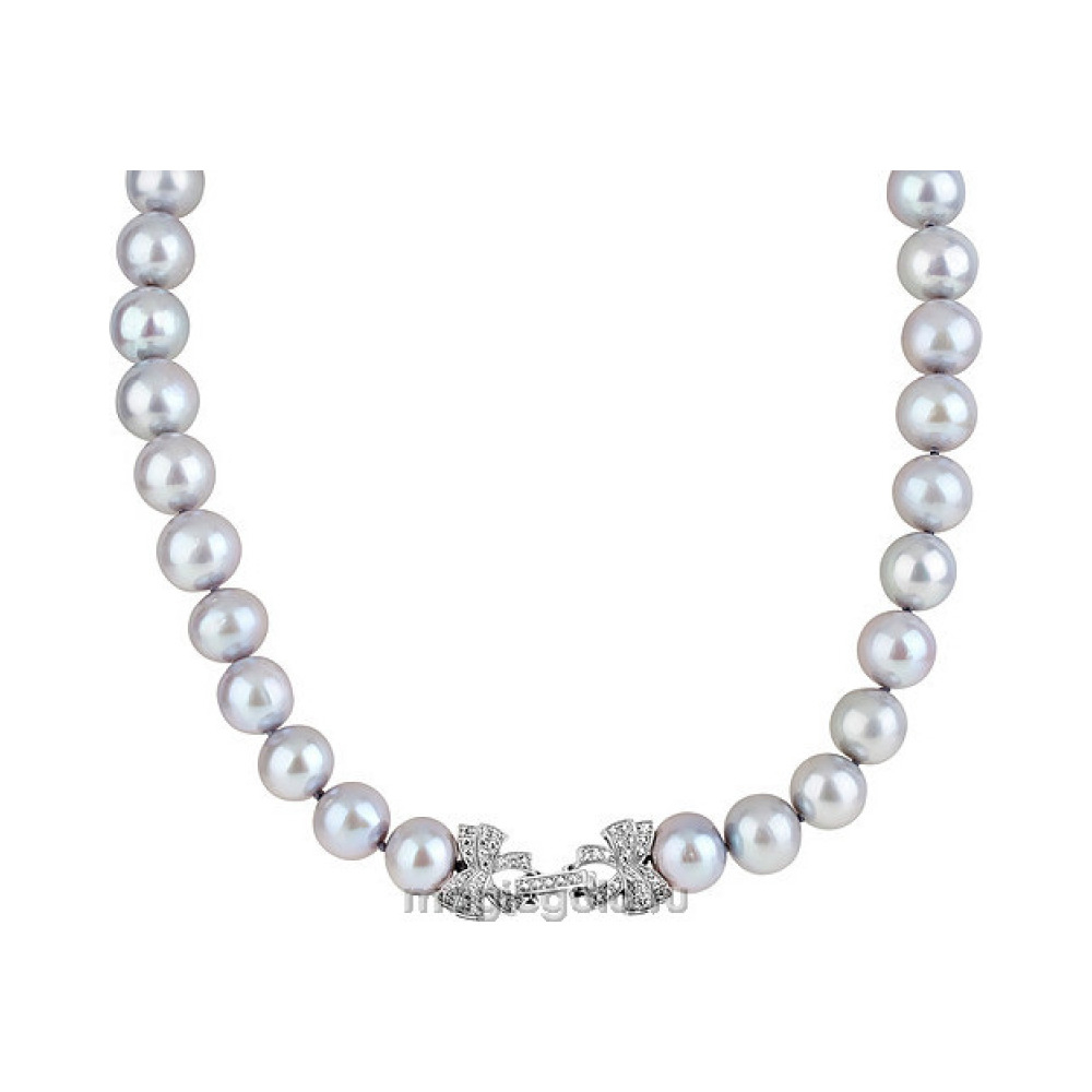 Серебряное колье с жемчугом и фианитом № 138941