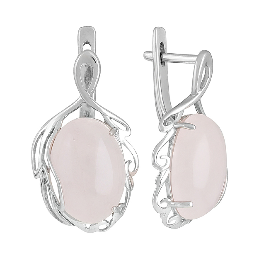 Серебряные серьги с розовым ониксом и фианитом № 128118