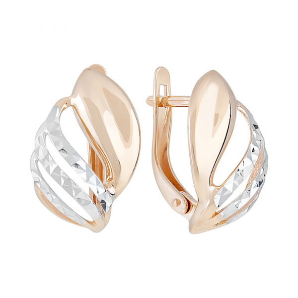 Золотые серьги без камня с алмазкой № 129188