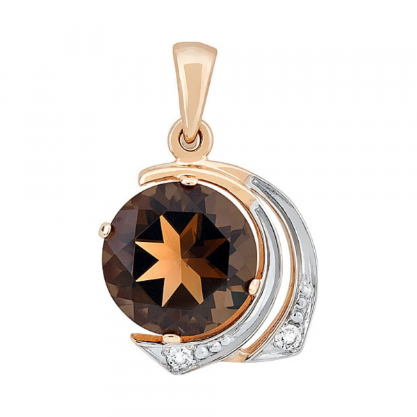 Золотая подвеска с раухтопазом и фианитом № 108059