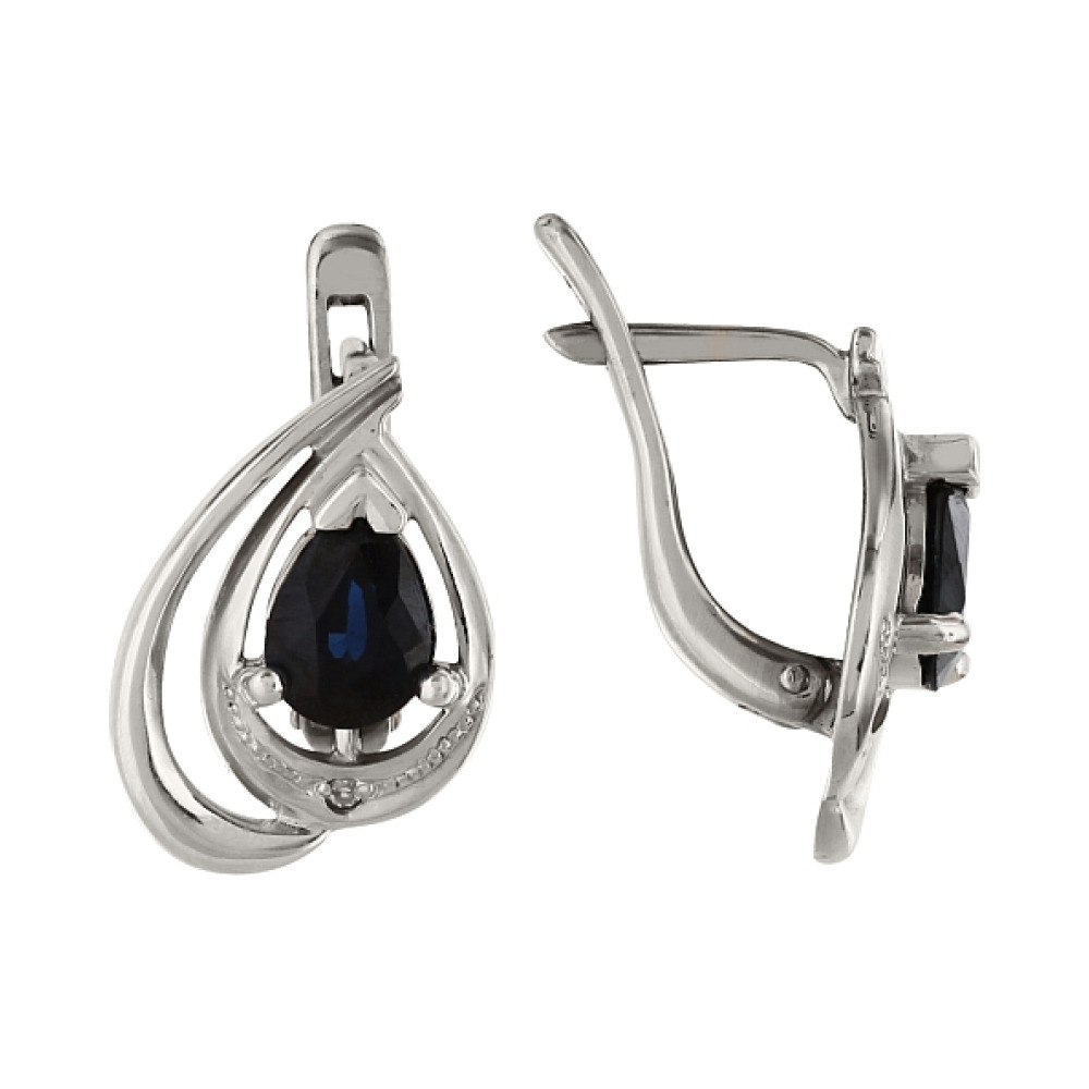 Золотые серьги с бриллиантом и сапфиром № 33156