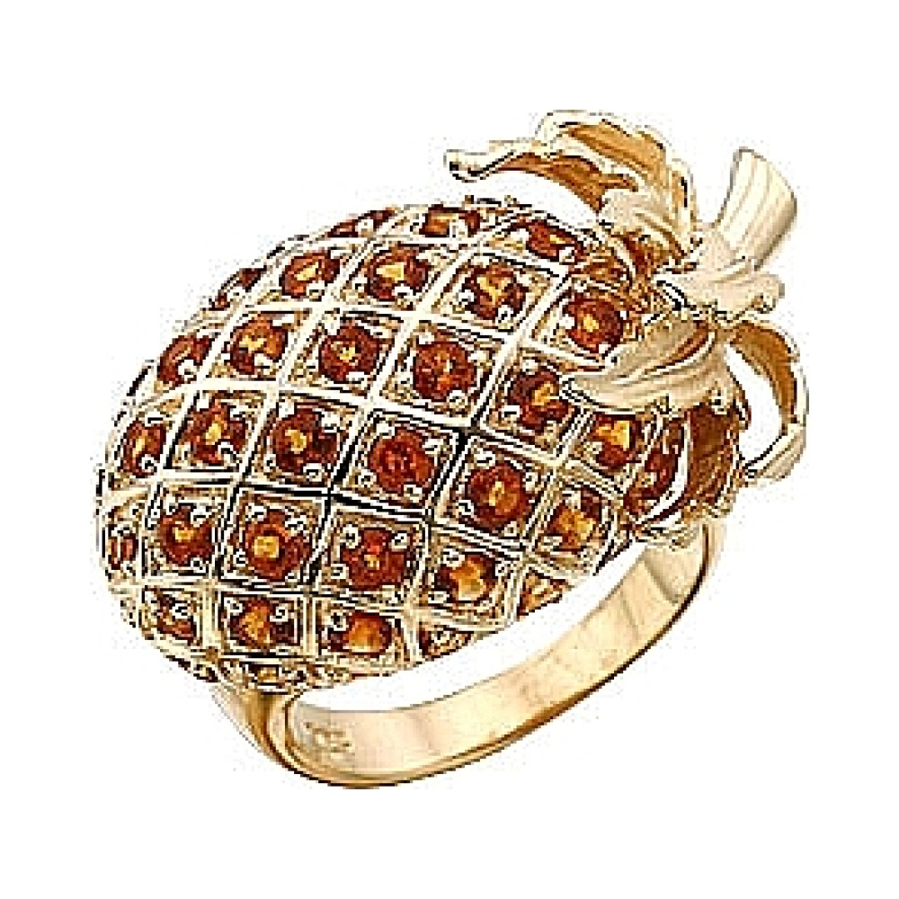 Серебряное кольцо с цитрином и золотым покрытием № 30885