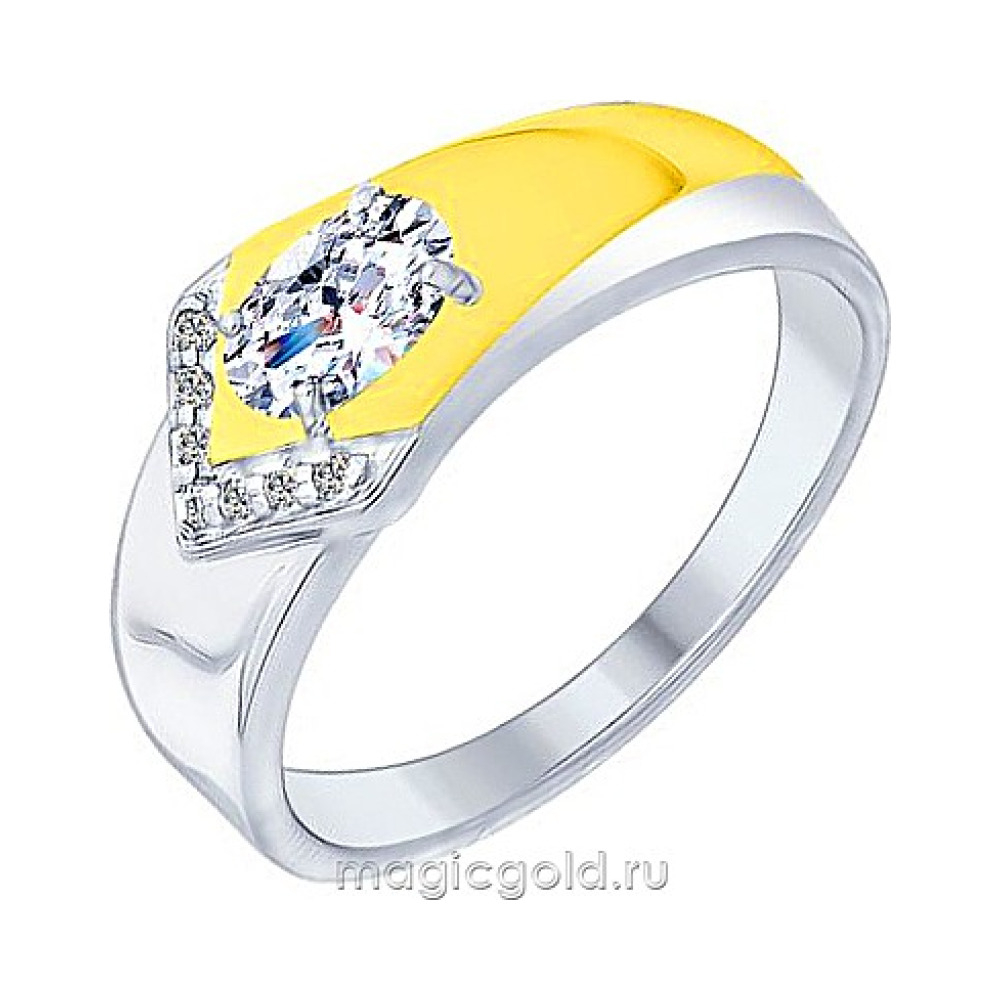 Серебряное кольцо с фианитом и золотым покрытием № 155758