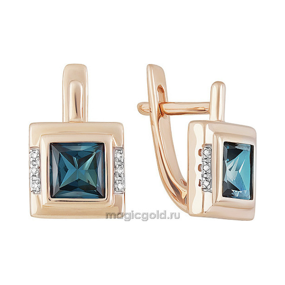 Золотые серьги с топазом и фианитом № 160573