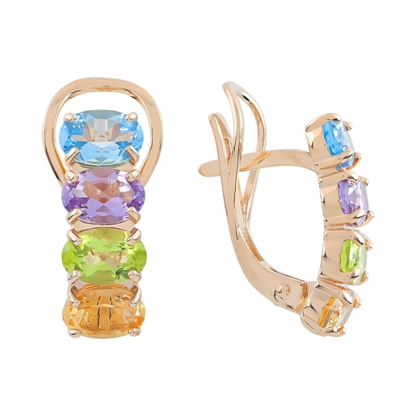 Золотые серьги с аметистом, топазом, хризолитом и цитрином № 110893