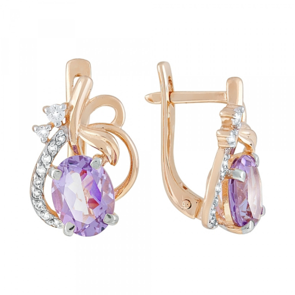 Золотые серьги с аметистом и фианитом № 119289