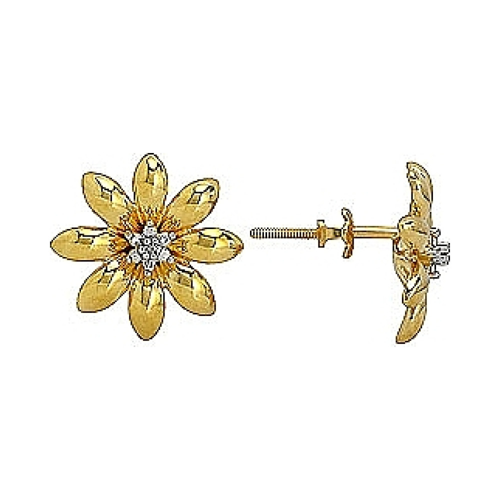 Серебряные серьги с фианитом и золотым покрытием № 74944