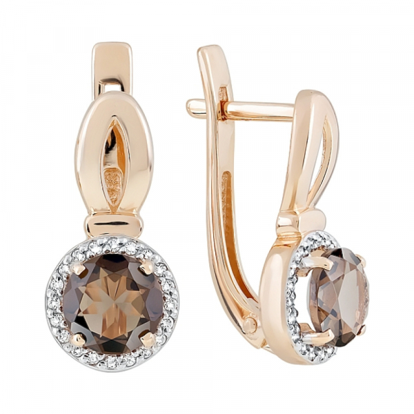 Золотые серьги с раухтопазом и фианитом № 121048