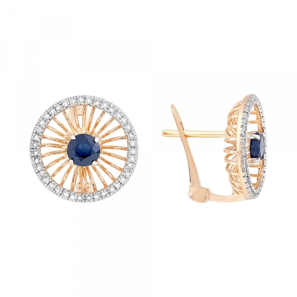 Золотые серьги с бриллиантом и сапфиром № 113863