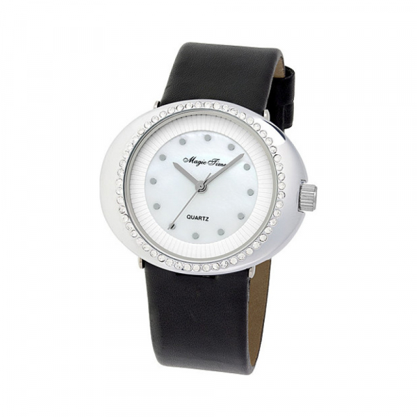 Часы кварцевые Magic Time с фианитами и перламутром на черном ремешке № 117231